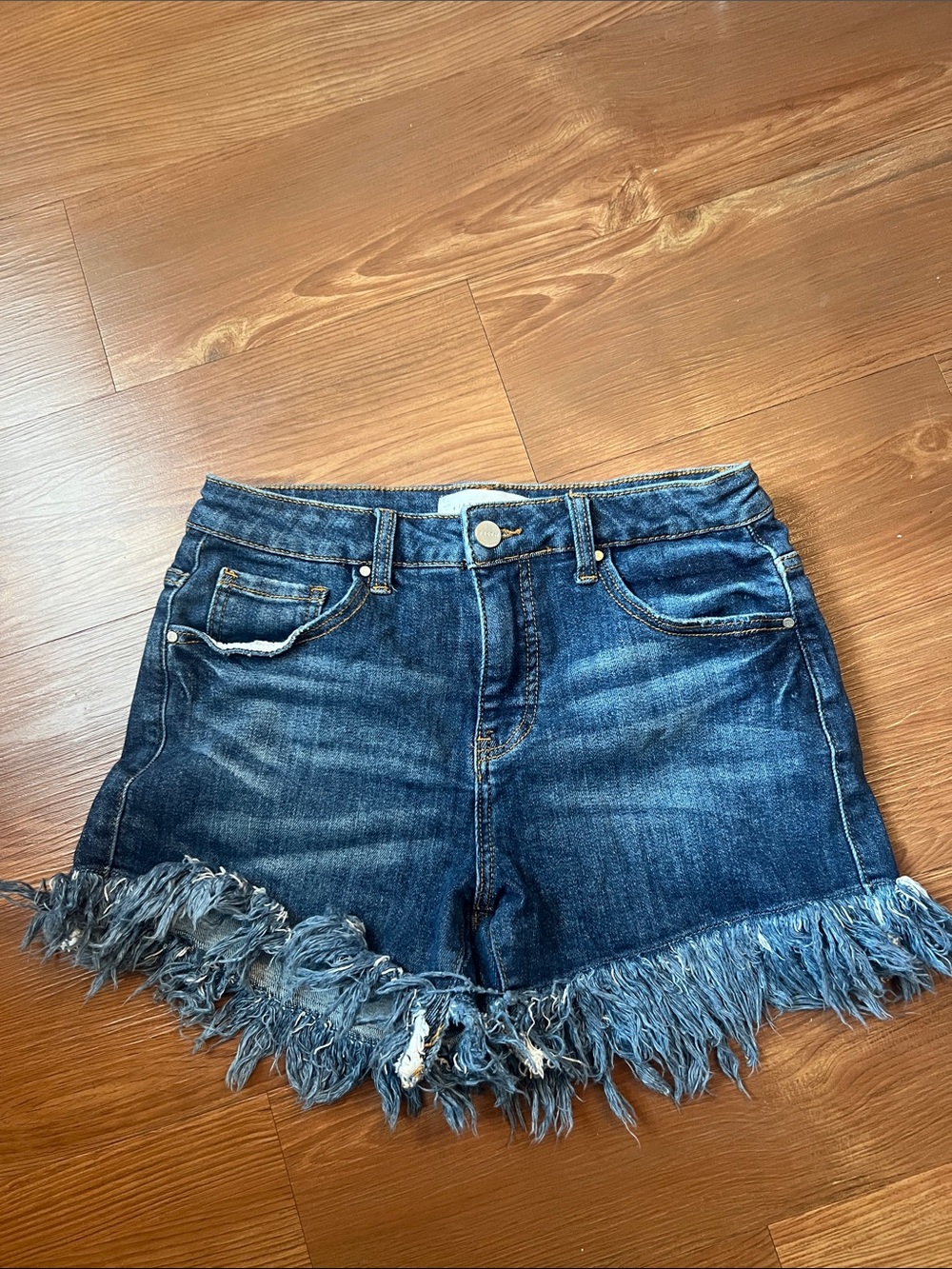 Dark Blue Frayed Hem Women's Denim Jean Shorts
